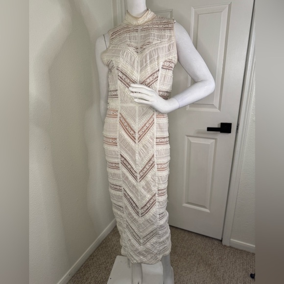 Cinq A Sept Elegant Cream and Brown Women's Dress Size 8. - Picture 1 of 16